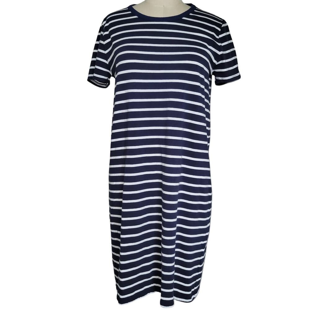 J.Crew Cotton Breton Stripe T-Shirt Dress Size M Blue White EUC Preppy Nautical
